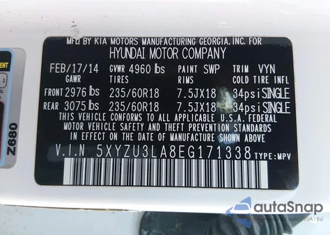 2014 Hyundai Santa Fe Sport 2.0L Turbo из США, поврежденный, VIN 5XYZU3LA8EG171338